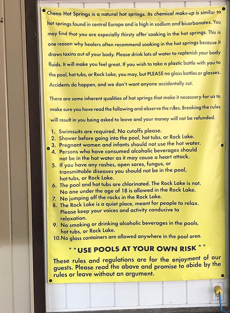 chena hot springs warning sign