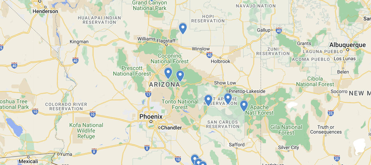 Arizona Waterfalls Map