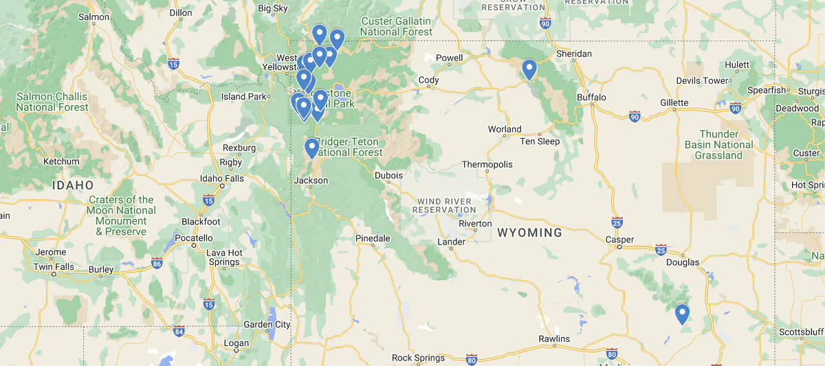 Wyoming Waterfalls Map