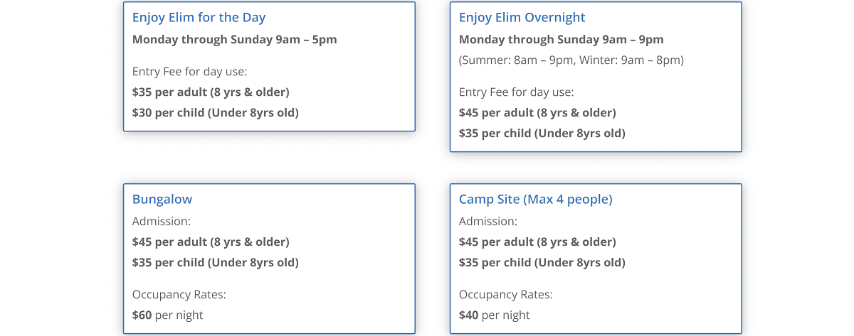 Elim Hot Springs Pricing